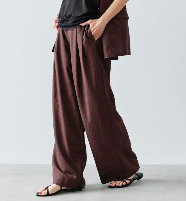 UNITED ARROWS green label relaxing「［size SHORT/TALLあり］ライト リネンライク タック ワイドパンツ UVカット 通気性」|スラックス|