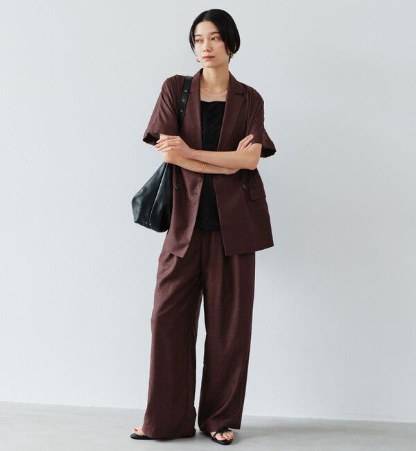 UNITED ARROWS green label relaxing「［size SHORT/TALLあり］ライト リネンライク タック ワイドパンツ UVカット 通気性」|スラックス|