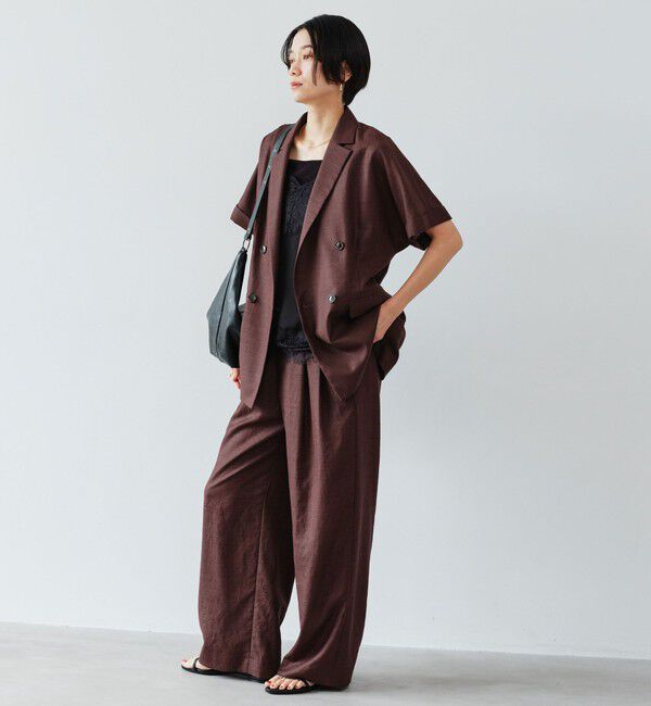 UNITED ARROWS green label relaxing「［size SHORT/TALLあり］ライト リネンライク タック ワイドパンツ UVカット 通気性」|スラックス|
