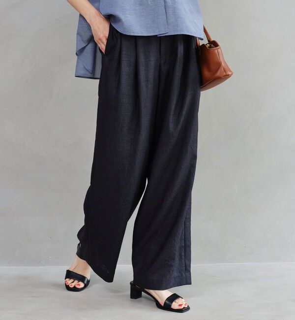 UNITED ARROWS green label relaxing「［size SHORT/TALLあり］ライト リネンライク タック ワイドパンツ UVカット 通気性」|スラックス|