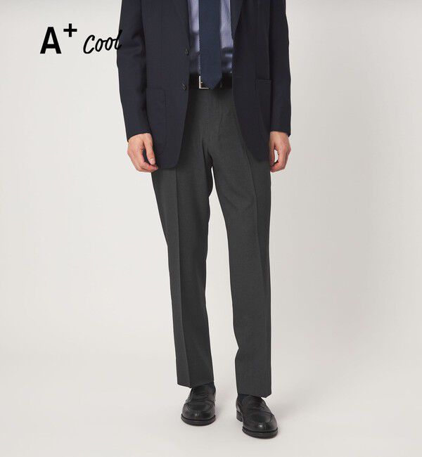 UNITED ARROWS green label relaxing「A+ COOL ポリエステル バーズアイ スタンダード アジャスター NP スラックス -ウォッシャブル・ストレッチ」|スラックス|DK.GRAY