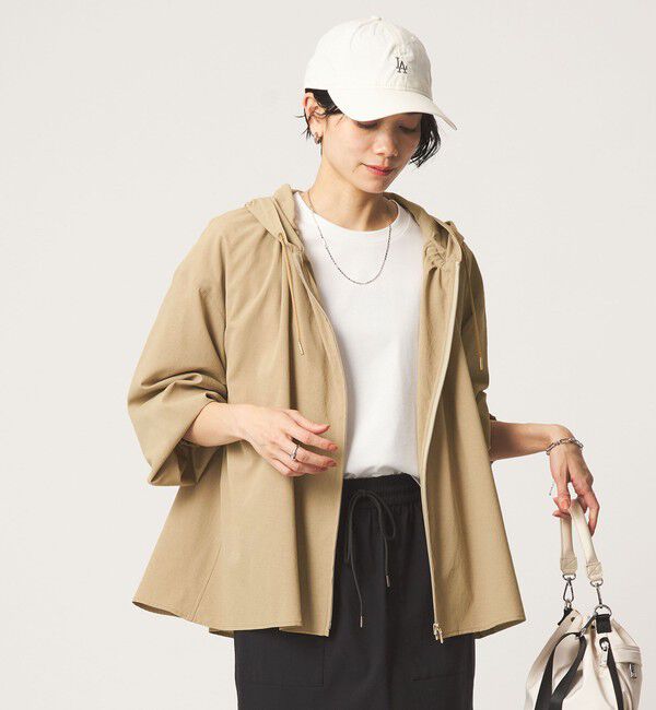 UNITED ARROWS green label relaxing「［size SHORTあり］フード ギャザー シャツ  UVカット 通気性 吸水速乾」|シャツ・ブラウス|BEIGE
