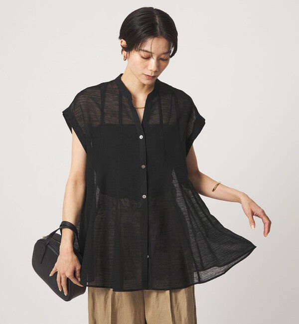 UNITED ARROWS green label relaxing「ラミーライク マチフレア ショートスリーブ ブラウス 通気性」|シャツ・ブラウス|BLACK