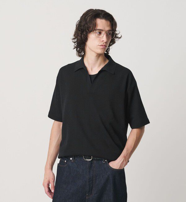BEAUTY&YOUTH UNITED ARROWS「KNITEE リネンブレンド ミラノ スキッパー ニット Tシャツ ウォッシャブル」|ニット・セーター|BLACK
