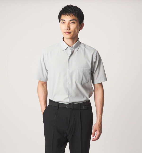 UNITED ARROWS green label relaxing「ポリエステル ラッカン ストライプ スタンダード スナップ ボタンダウン 半袖 シャツ -ストレッチ・イージ」|シャツ・ブラウス|