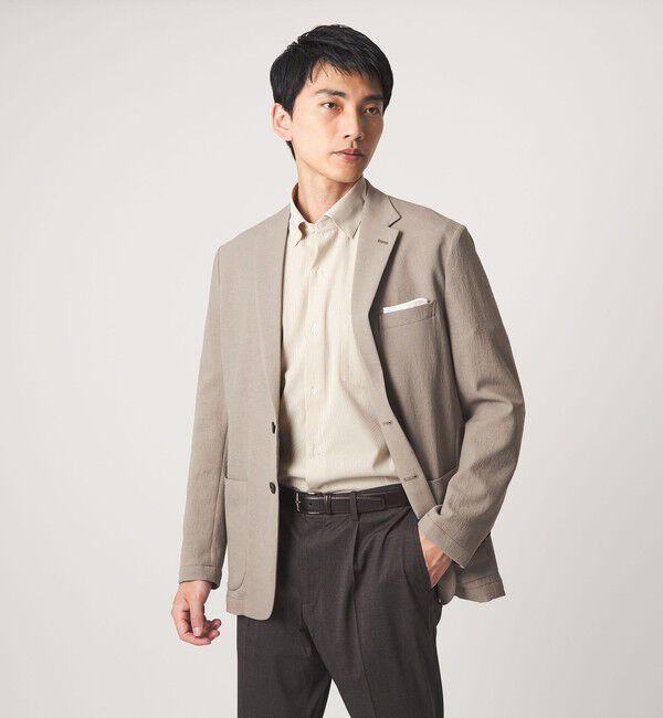UNITED ARROWS green label relaxing「ポリエステル ラッカン ストライプ スタンダード スナップ ボタンダウン 半袖 シャツ -ストレッチ・イージ」|シャツ・ブラウス|