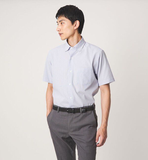 UNITED ARROWS green label relaxing「ポリエステル ラッカン ストライプ スタンダード スナップ ボタンダウン 半袖 シャツ -ストレッチ・イージ」|シャツ・ブラウス|ROYAL