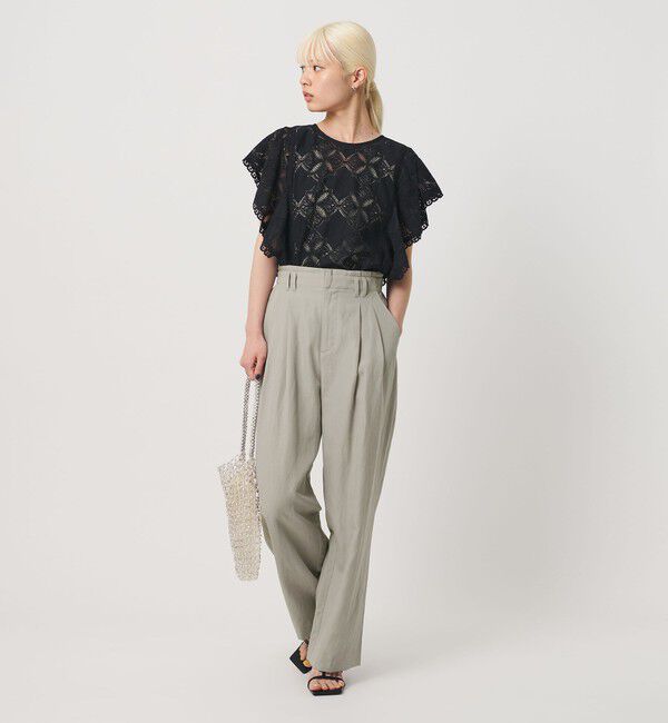 BEAUTY&YOUTH UNITED ARROWS「麻ブレンド バックゴム タック ワイドパンツ」|チノ|