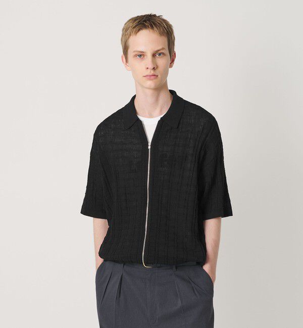 BEAUTY&YOUTH UNITED ARROWS「ジャガード フルジップ ショートスリーブ ポロニット ウォッシャブル」|カーディガン|