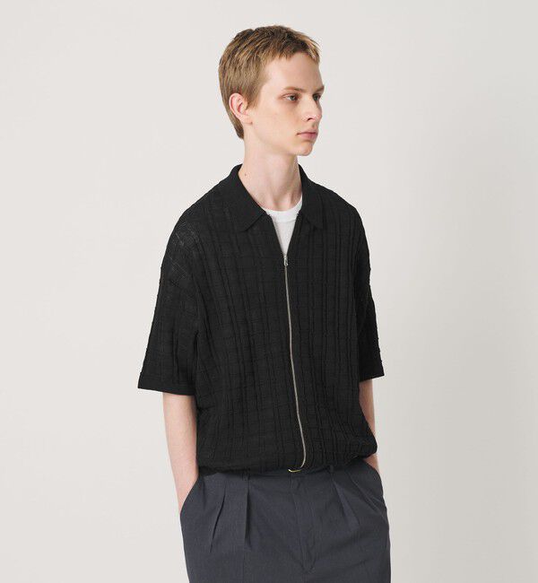BEAUTY&YOUTH UNITED ARROWS「ジャガード フルジップ ショートスリーブ ポロニット ウォッシャブル」|カーディガン|