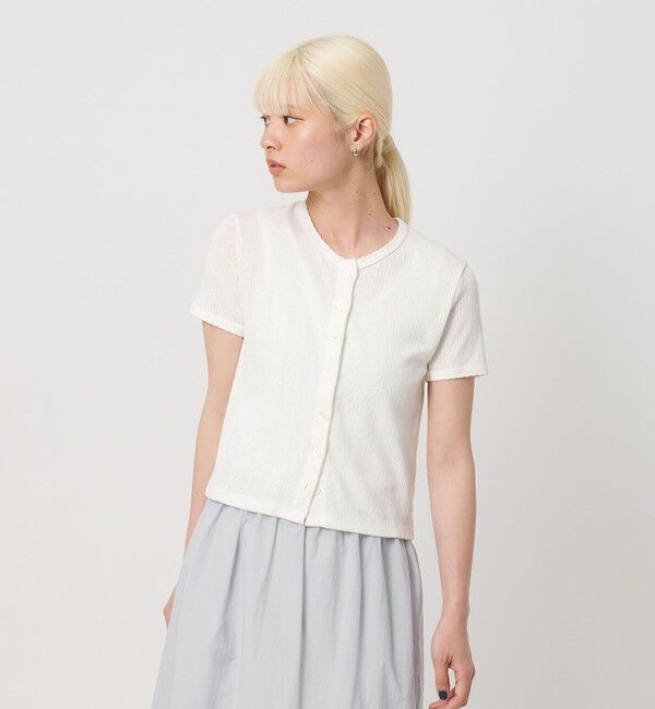 BEAUTY&YOUTH UNITED ARROWS「コットン パターンメッシュ ショートスリーブ カーディガン ウォッシャブル」|カーディガン|WHITE