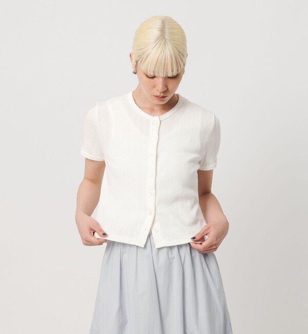 BEAUTY&YOUTH UNITED ARROWS「コットン パターンメッシュ ショートスリーブ カーディガン ウォッシャブル」|カーディガン|