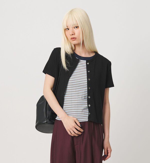 BEAUTY&YOUTH UNITED ARROWS「コットン パターンメッシュ ショートスリーブ カーディガン ウォッシャブル」|カーディガン|BLACK