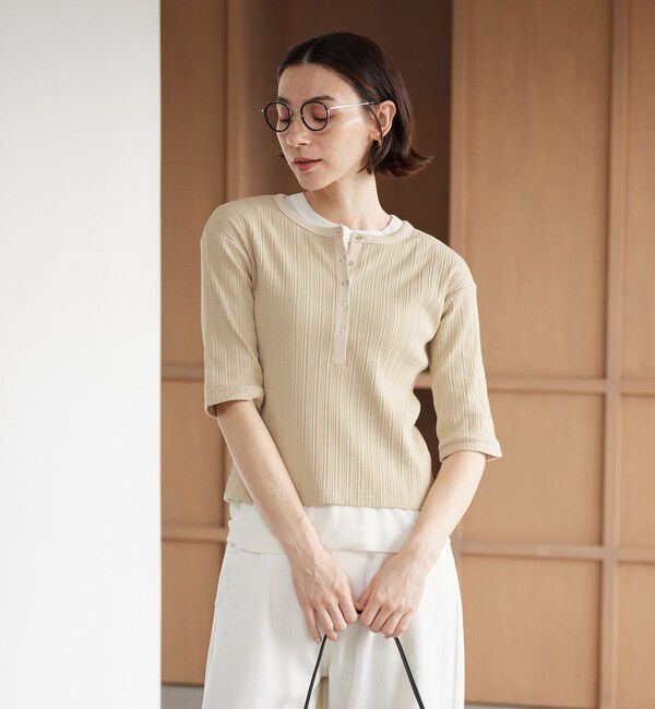 BEAUTY&YOUTH UNITED ARROWS「【WEB限定】ランダムリブ ヘンリーネック スナップ 5分袖Tシャツ」|Tシャツ・カットソー|