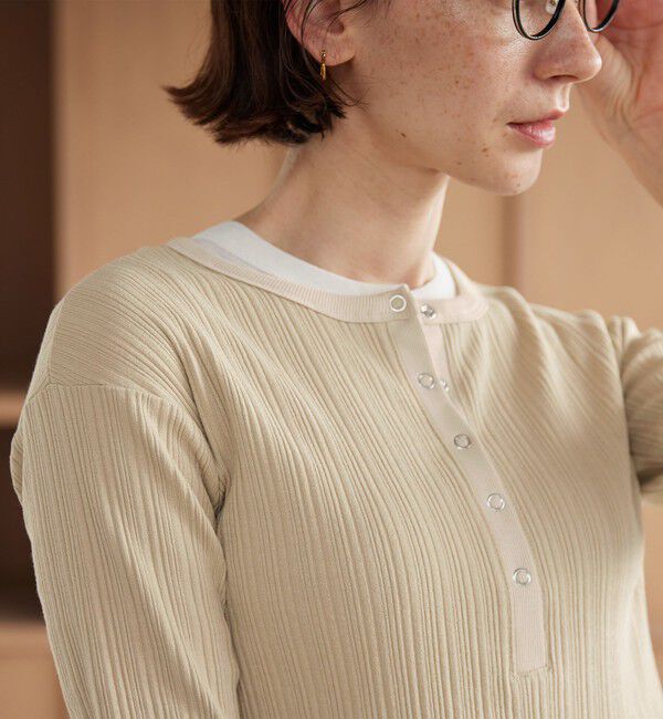 BEAUTY&YOUTH UNITED ARROWS「【WEB限定】ランダムリブ ヘンリーネック スナップ 5分袖Tシャツ」|Tシャツ・カットソー|