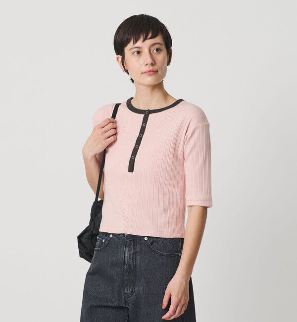 BEAUTY&YOUTH UNITED ARROWS「【WEB限定】ランダムリブ ヘンリーネック スナップ 5分袖Tシャツ」|Tシャツ・カットソー|