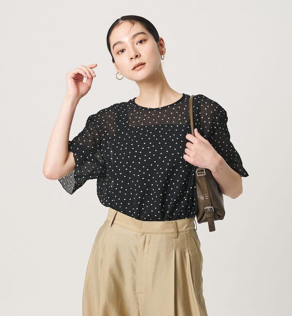 BEAUTY&YOUTH UNITED ARROWS「ドットシアー ショートスリーブ ブラウス ウォッシャブル」|シャツ・ブラウス|BLACK