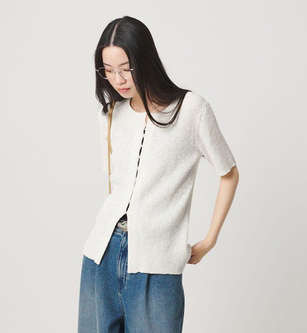 BEAUTY&YOUTH UNITED ARROWS「麻ブレンド スラブ フロントボタン ショートスリーブ カーディガン ウォッシャブル」|カーディガン|