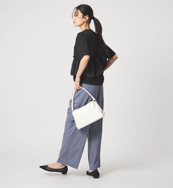 UNITED ARROWS green label relaxing「フリル ドッキング 5分袖 ニット プルオーバー ウォッシャブル」|ニット・セーター|