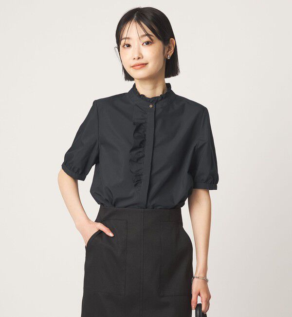UNITED ARROWS green label relaxing「フリル ディテール ショートスリーブ ブラウス」|シャツ・ブラウス|NAVY