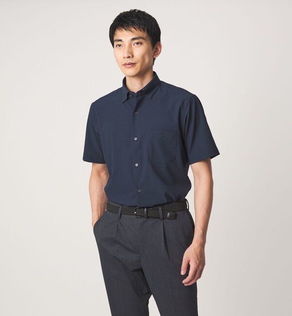 UNITED ARROWS green label relaxing「ポリエステル ラッカン ソリッド スタンダード スナップ ボタンダウン 半袖 シャツ -ストレッチ・イージー」|シャツ・ブラウス|