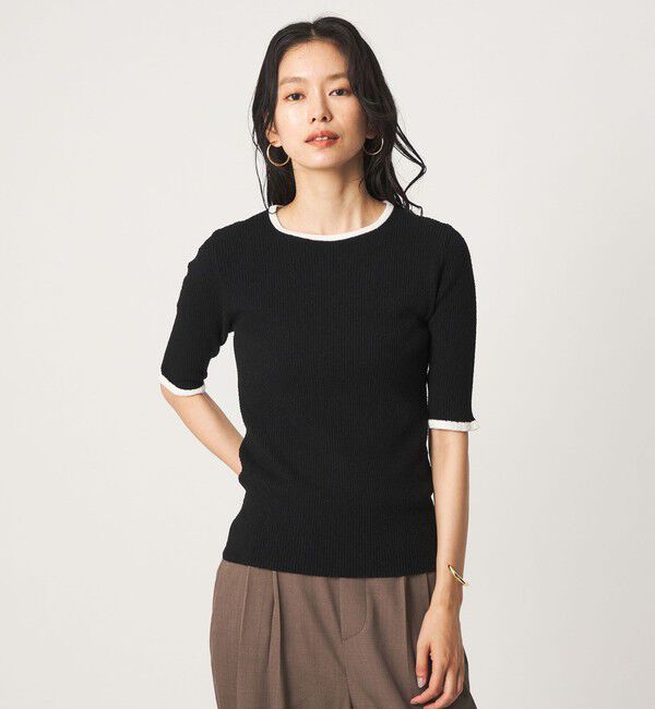 UNITED ARROWS green label relaxing「ハイショク リブ ハーフスリーブ プルオーバー ニット」|ニット・セーター|BLACK