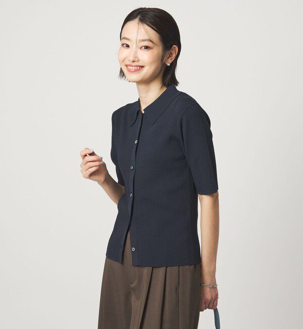 UNITED ARROWS green label relaxing「HIYOKE エリツキ リブ ニット マシンウォッシャブル UVカット 遮熱」|ニット・セーター|NAVY