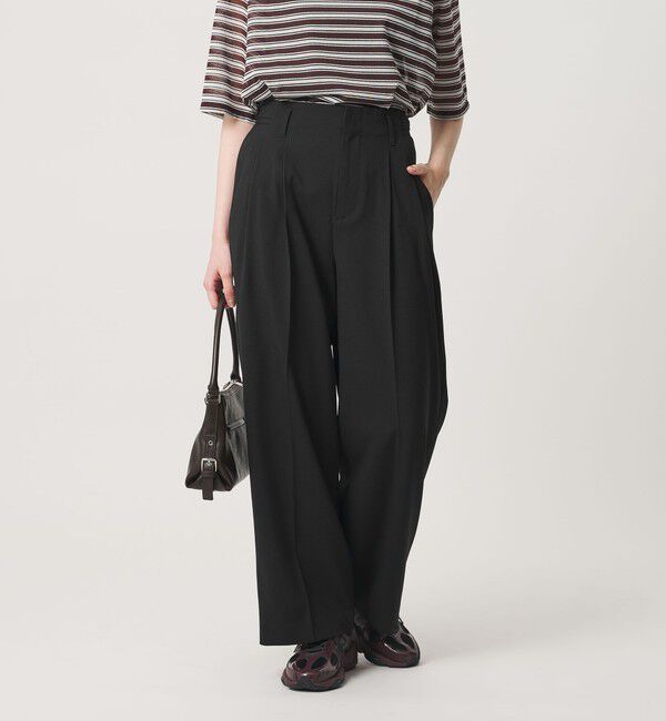 BEAUTY&YOUTH UNITED ARROWS「ポリエステルブレンド ２タック タブワイドパンツ ウォッシャブル 防シワ」|その他|BLACK