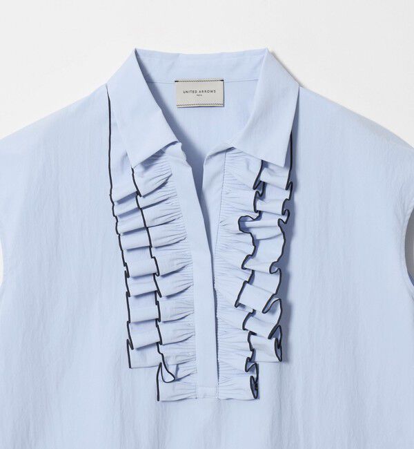 UNITED ARROWS「メロー フリル スキッパー フレンチスリーブ シャツ ‐防シワ 吸水速乾 UVカット 遮熱性 接触冷感‐」|シャツ・ブラウス|
