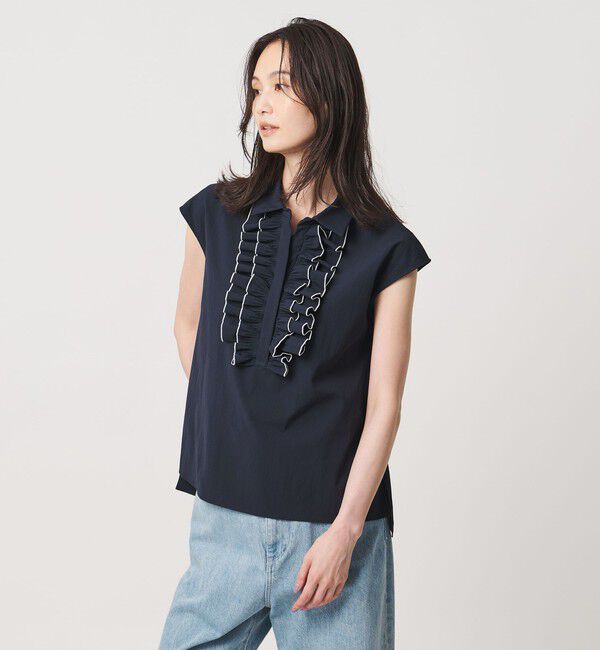 UNITED ARROWS「メロー フリル スキッパー フレンチスリーブ シャツ ‐防シワ 吸水速乾 UVカット 遮熱性 接触冷感‐」|シャツ・ブラウス|