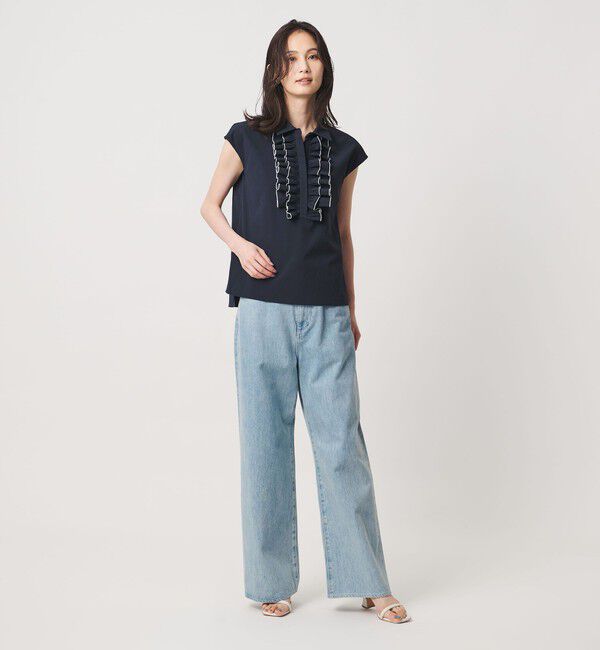 UNITED ARROWS「メロー フリル スキッパー フレンチスリーブ シャツ ‐防シワ 吸水速乾 UVカット 遮熱性 接触冷感‐」|シャツ・ブラウス|
