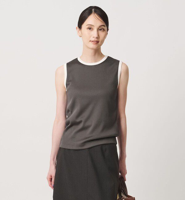 UNITED ARROWS「リブ バイカラーパイピング ノースリーブ Tシャツ」|タンクトップ|DK.GRAY
