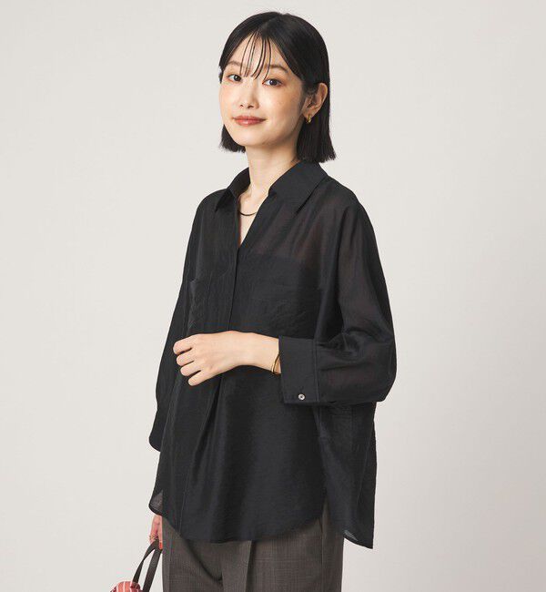 UNITED ARROWS green label relaxing「エアリーシアー スキッパー ポケット シャツ 接触冷感」|シャツ・ブラウス|DK.GRAY