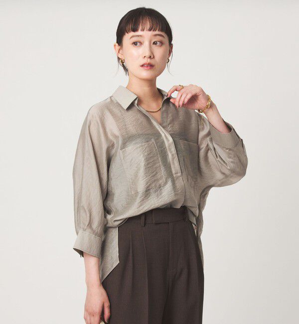 UNITED ARROWS green label relaxing「エアリーシアー スキッパー ポケット シャツ 接触冷感」|シャツ・ブラウス|BEIGE