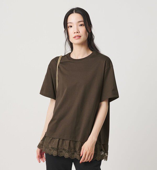 BEAUTY&YOUTH UNITED ARROWS「レースドッキング ショートスリーブ Tシャツ」|Tシャツ・カットソー|DK.BROWN