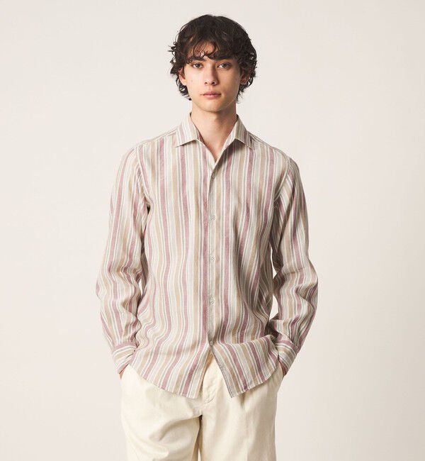 UNITED ARROWS「リネン/コットン ストライプ オープンカラーシャツ」|シャツ・ブラウス|ORANGE