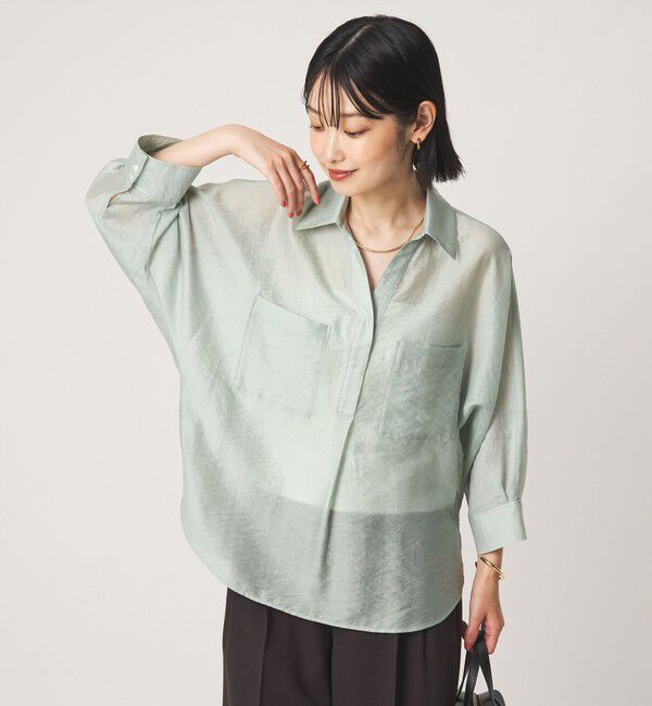 UNITED ARROWS green label relaxing「エアリーシアー スキッパー ポケット シャツ 接触冷感」|シャツ・ブラウス|LIME