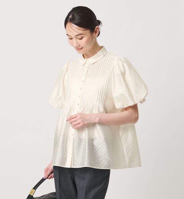 UNITED ARROWS「ドットエンボス ピンタック ブラウス ‐ウォッシャブル‐」|シャツ・ブラウス|OFF WHITE