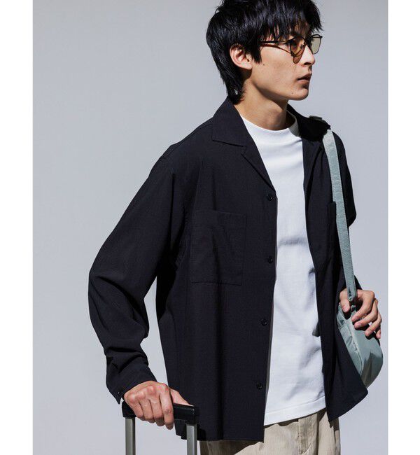 UNITED ARROWS green label relaxing「SHIELDRY フライフロント 長袖 オープンカラー シャツ -伸縮性・UVカット・遮熱-」|シャツ・ブラウス|DK.GRAY