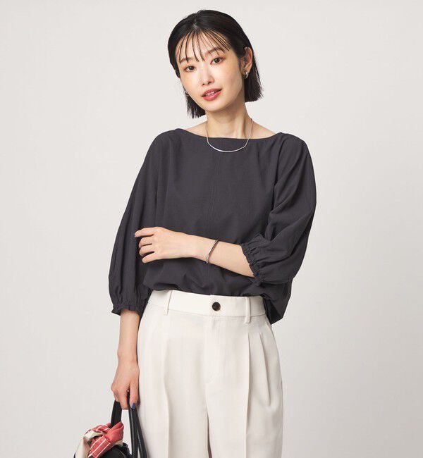 UNITED ARROWS green label relaxing「Breeze Cool ボートネック 7分袖 ブラウス マシンウォッシャブル 吸水速乾 通気性 UVカット」|シャツ・ブラウス|DK.GRAY