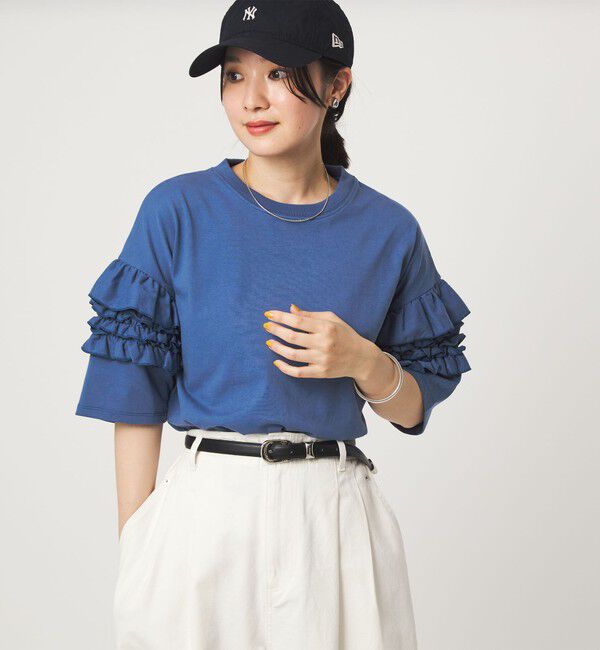 UNITED ARROWS green label relaxing「【WEB限定】＜at ease＞袖フリル  ショートスリーブ カットソー」|Tシャツ・カットソー|COBALT