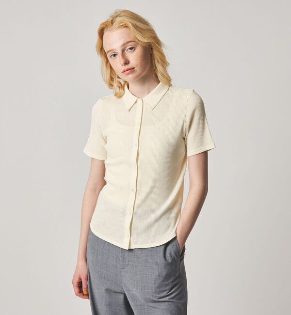 STEVEN ALAN「＜Steven Alan＞リブ ハーフスリーブ シャツカーディガン」|カーディガン|OFF WHITE