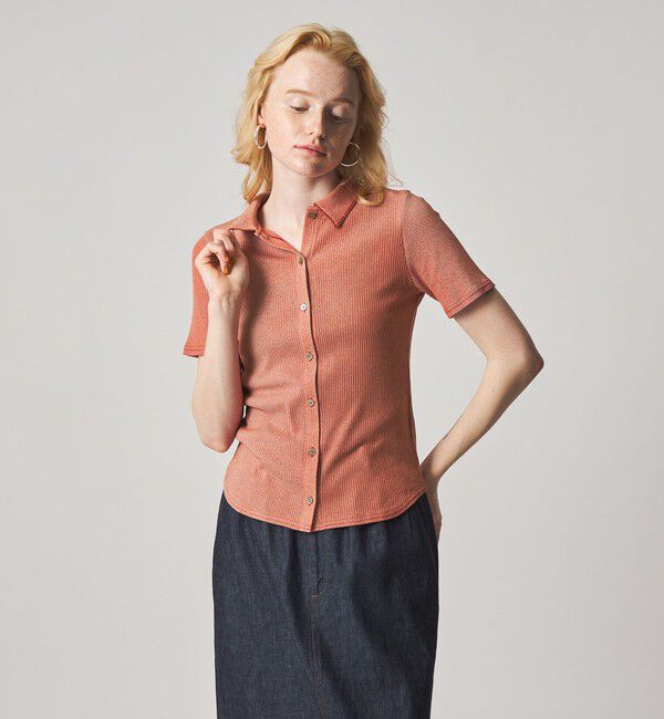 STEVEN ALAN「＜Steven Alan＞リブ ハーフスリーブ シャツカーディガン」|カーディガン|RED