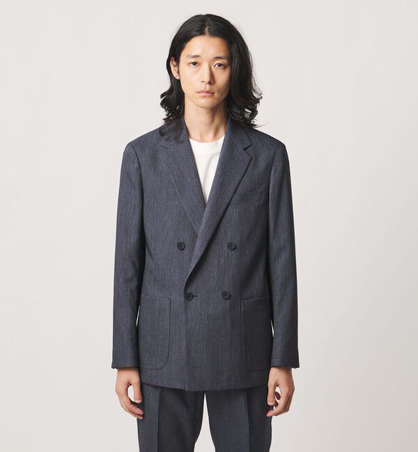 UNITED ARROWS「テックデニム ダブル 4ボタン テーラードジャケット UA COZY ウォッシャブル ヨコストレッチ」|テーラードジャケット|