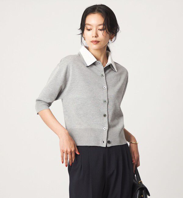 UNITED ARROWS green label relaxing「2WAY レース ポロ襟 5分袖 ニット カーディガン」|カーディガン|