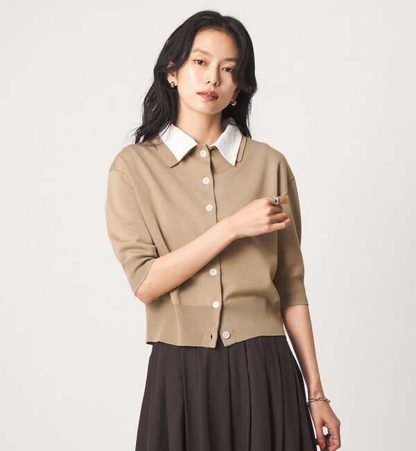 UNITED ARROWS green label relaxing「2WAY レース ポロ襟 5分袖 ニット カーディガン」|カーディガン|