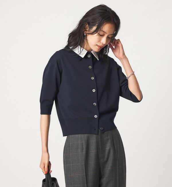 UNITED ARROWS green label relaxing「2WAY レース ポロ襟 5分袖 ニット カーディガン」|カーディガン|