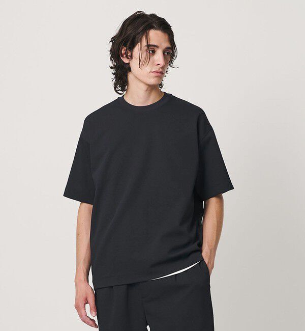 BEAUTY&YOUTH UNITED ARROWS「Air Dobby ワイドテーパード クルーネック Tシャツ ヨコストレッチ 吸水速乾 ウォッシャブル」|Tシャツ・カットソー|BLACK