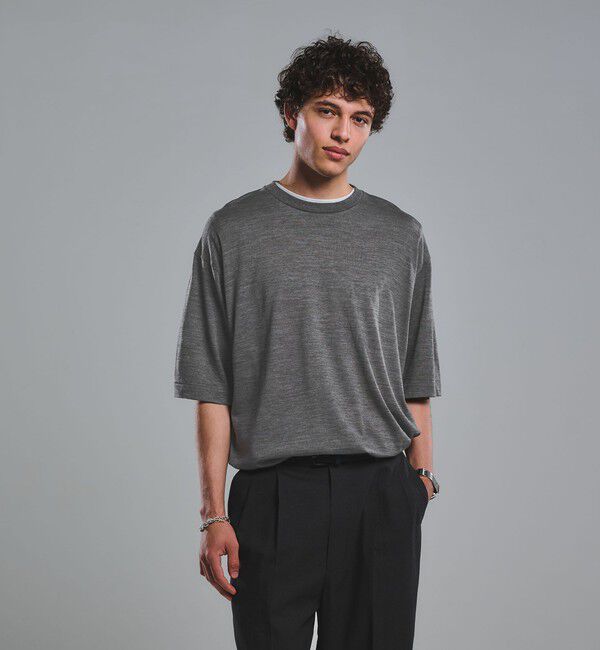 UNITED ARROWS green label relaxing「FINE BASIC ハシゴ Super100&rsquo;s ウール 半袖 Tシャツ」|Tシャツ・カットソー|MD.GRAY