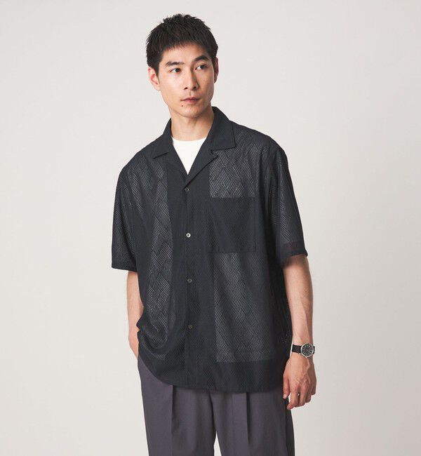 UNITED ARROWS green label relaxing「ダイヤ ヘリンボーン メッシュ オープンカラー 半袖 シャツ」|シャツ・ブラウス|